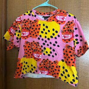 Nooworks Pink and Yellow Leopard Print Short Sleeve Tee